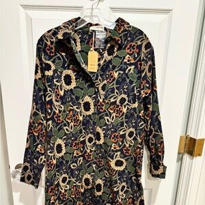 NATURAL LIFE Floral Long Sleeve Dress - Black, Green, and Orange